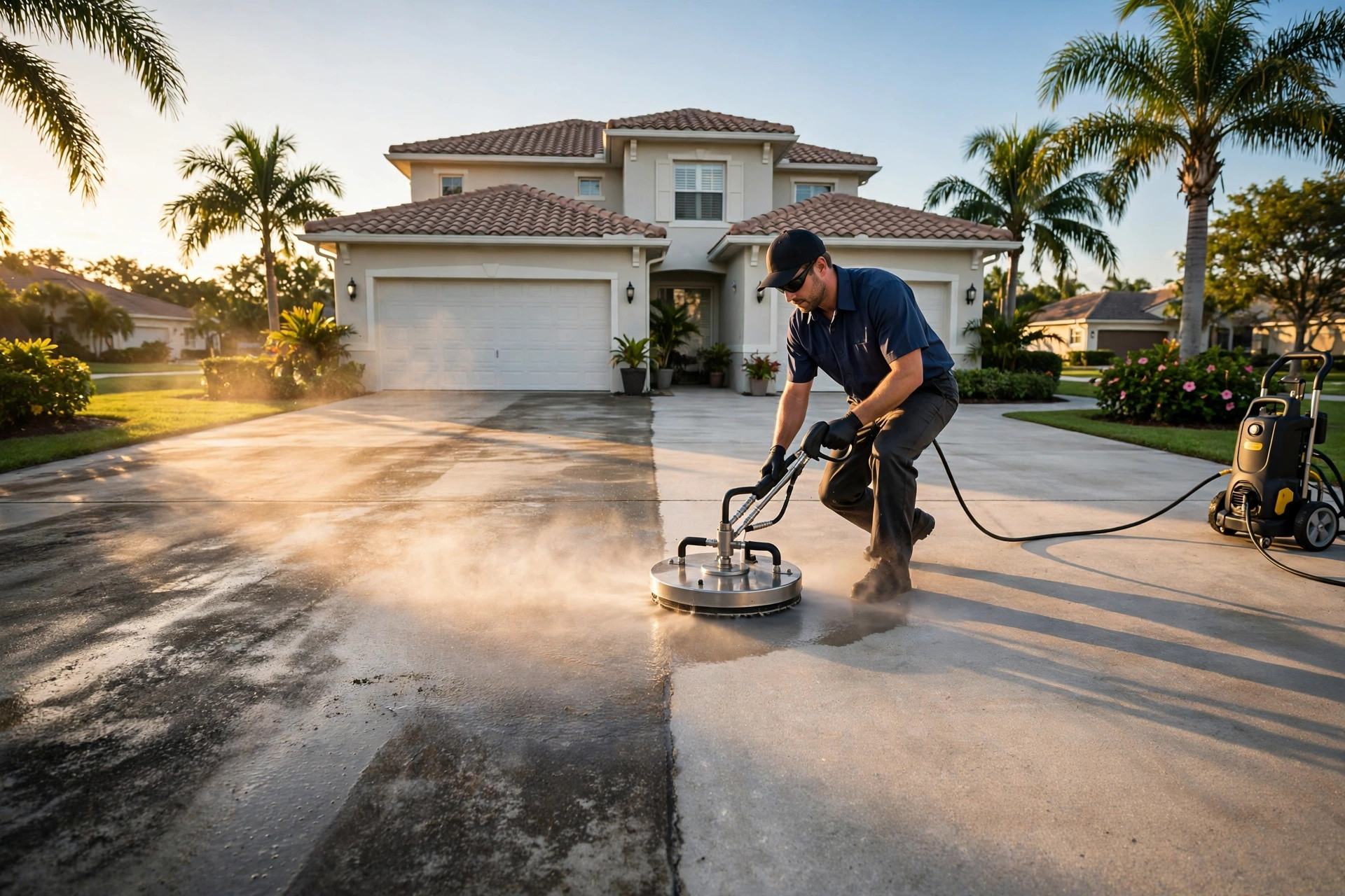 Driveway being surface cleaned